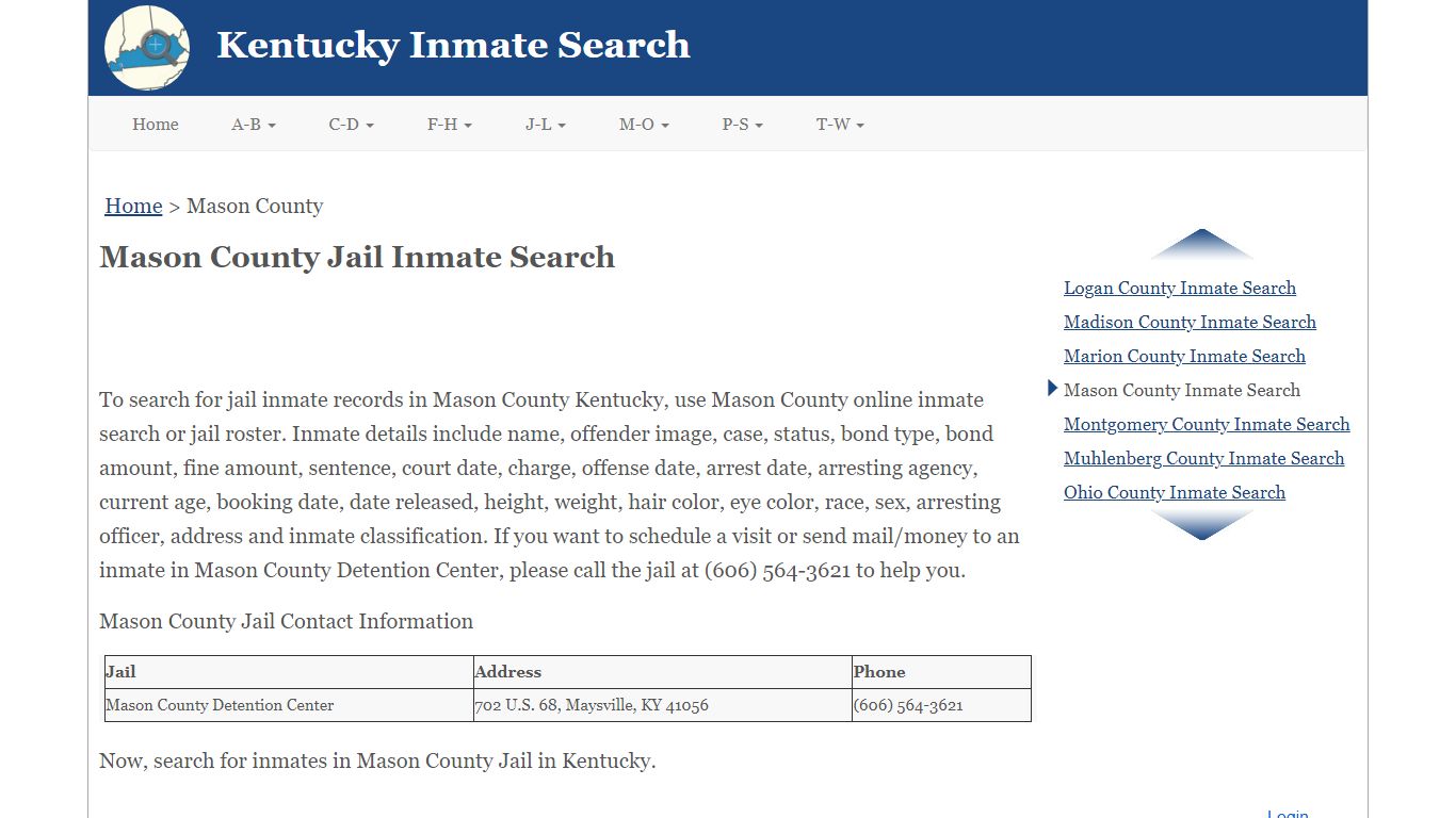 Mason County Jail Inmate Search